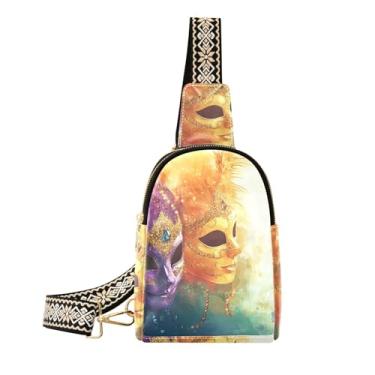 Imagem de CEBUGI Bolsa tiracolo feminina pequena de couro com máscaras de carnaval para caminhadas, viagens ao ar livre