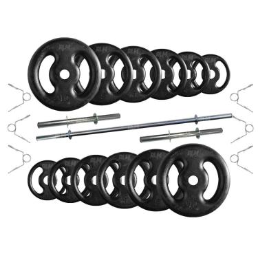 Imagem de Kit Anilhas Ferro Fundido 50 Kg + Barras com Presilhas-Unissex