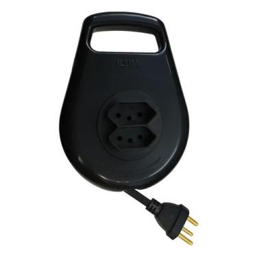 Imagem de Extensão Elétrica De Enrolar Bivolt 2 Tomadas 3m Preta Ilumi