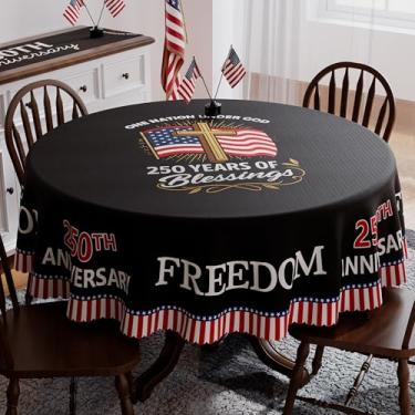 Imagem de Aymolas Toalha de mesa America 250 redonda 1776 x 70 polegadas, 250 Years of Blessings USA 250º aniversário decorações lavável 1776-2026 toalha de mesa Freedom Patriotic 4 de julho toalha de mesa com