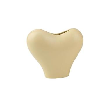 Imagem de Vaso estilo vaso de amor de alta aparência B & B decoração de quarto sala de estar vaso de cerâmica em forma de coração dispositivo de arranjos de flores vasos de flores (bege-210)