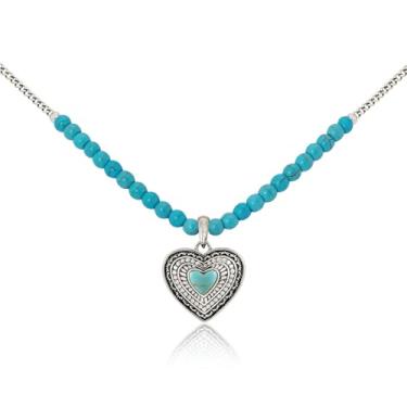 Imagem de Montana West Colar Wrangler com pingente de coração turquesa banhado a ouro ocidental cowgirl cowboy joia clássica moderna, Cobre, Turquesa
