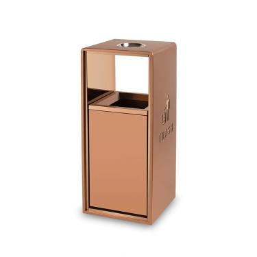 Imagem de Lata de lixo ao ar livre Coluna quadrada do cinzeiro metal da lata de lixo exterior, grande comercial agregado familiar moderno (com cinzeiro) cinza branco dourado(Gold)