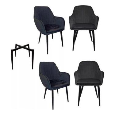 Imagem de Kit 4 Cadeira Poltrona Vintage Eames Em Tecido Veludo Preto - ABM