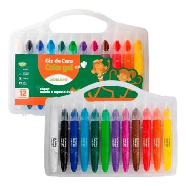 Imagem de Giz De Cera Color Gel 12 Cores Aquarelável Leoleo