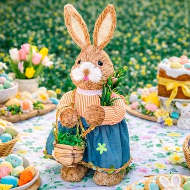 Imagem de Boneca Coelha Decoração Enfeite Páscoa Palha Artesanal 45cm