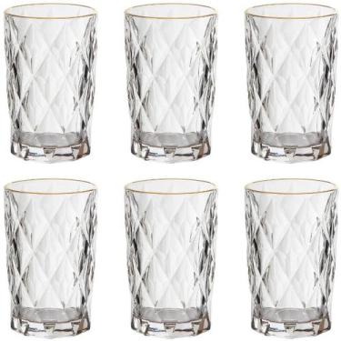 Imagem de Jogo 6 Copos Altos 350ml Borda Dourada Diamond Clear Ke Home