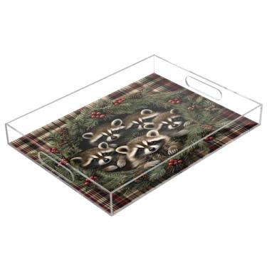 Imagem de STAYTOP Linda guirlanda de Natal guaxinim bandeja de acrílico para servir 15,7 x 11,20 cm, bandejas decorativas à prova de derramamento, organizador de bancada para café da manhã, chá, comida