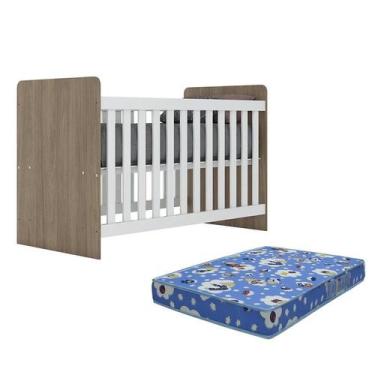 Imagem de Berço Labirinto Rústico/Branco com Colchão Baby Physical - Móveis Henn