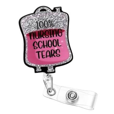 Imagem de Soleebee Carretel de crachá de lágrimas de escola de enfermagem, suporte de crachá de trabalho retrátil engraçado, clipe de crachá de identificação com clipe de jacaré giratório de 360° para