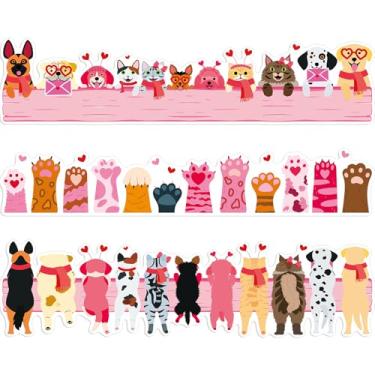 Imagem de JarThenaAMCS 60 peças de bordas de quadro de avisos do dia dos namorados rosa animal de estimação cão gato impressão de pata adesivos adesivos adesivos para decoração de parede de casa sala de aula