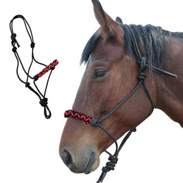 Imagem de Kabahorze Cabresto de corda para cavalos - 1/10.2 cm de nylon trançado duplo para treinamento de cavalos com faixa de nariz colorida para ajuste confortável