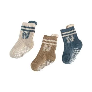 Imagem de Meias De Algodão Antiderrapantes Para Bebês, 3 Pares, Listras Fofas, M