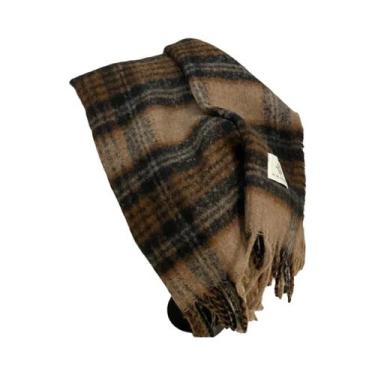 Imagem de Cachecol Unissex De Mohair Xadrez Grosso Cor Café Retrô Para Outono E 