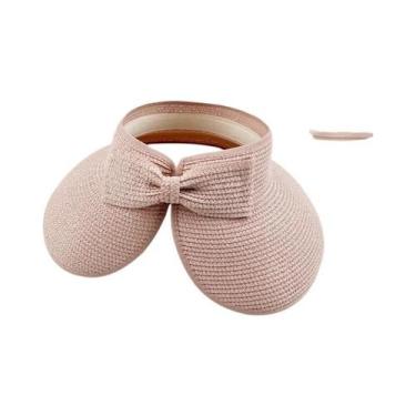 Imagem de Chapéu De Palha Feminino De Verão Com Aba Larga Dobrável E Laço, Prote