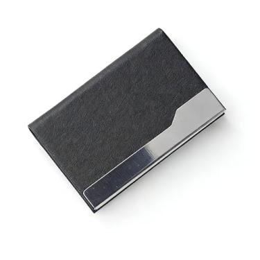 Imagem de Capa para cartão de visita de aço inoxidável com porta-cartões de crédito e identidade elegante para eventos de trabalho, Preto
