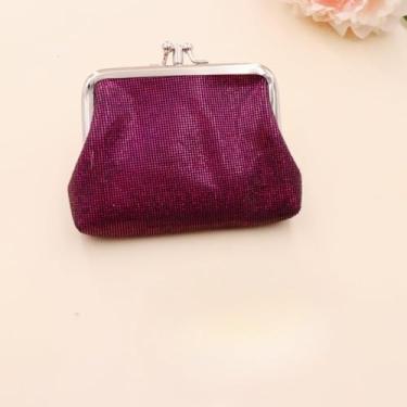 Imagem de Carteira pequena feminina retrô de couro PU de camada dupla moderna brilhante Brid carteira compacta com porta-cartões de crédito para mulheres, Roxa, Estilo retrô