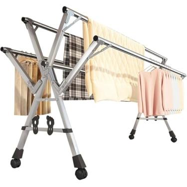 Imagem de Escorredor de roupas de aço inoxidável resistente de 160 cm - Rack de lavanderia portátil dobrável para uso interno/externo, varal retrátil para cobertores, lençóis e roupas