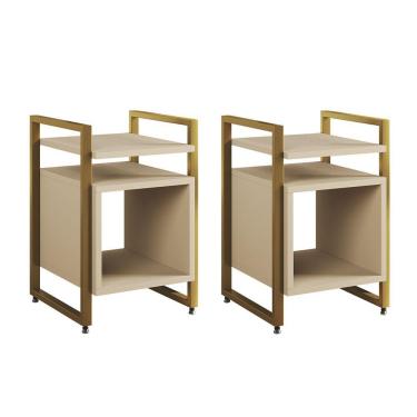 Imagem de Kit 2 Mesas De Cabeceira Industrial Marrocos Ferro Dourado E Tampo Off-white