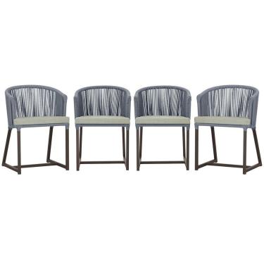 Imagem de 4 Cadeiras De Jantar Noronha Marrom Corda Náutica E3 Trama Prata