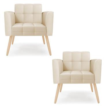 Imagem de Kit 2 Poltronas Elisa Corino Pés Palito Natural - D'rossi Cor Bege