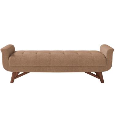 Imagem de Puff Recamier Decorativo Com Pés Em Madeira 140cm Itália P05 Bouclê Bege