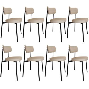 Imagem de Kit 08 Cadeiras Estofada Para Sala De Jantar Astrid Preto C01 Linho Areia - Lyam Decor