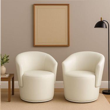 Imagem de Poltrona Decorativa Orgânica Fixa Sala Kit 2 Malu Sintético Pu Bege M11 - D'rossi