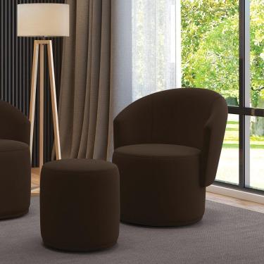 Imagem de Poltrona E Puff Redondo Orgânico Para Sala Malu Suede Marrom M11 - D'rossi