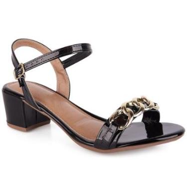 Imagem de Sandália Feminina Salto Bloco Baixo Grosso Corrente Metal Moda A3.147-Feminino