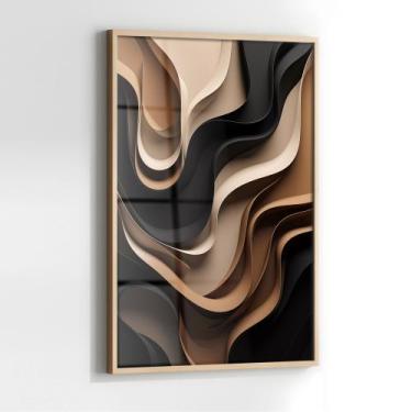 Imagem de Quadro com Moldura e Acrilico Cristal Vidro Ondas Relevo Bege para Sal