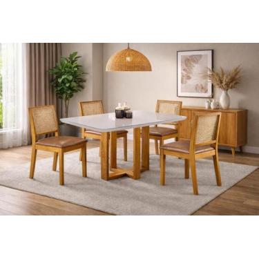 Imagem de Conjunto Sala de Jantar 4 Lugares Espanha Mesa e Cadeiras Madeira Maci