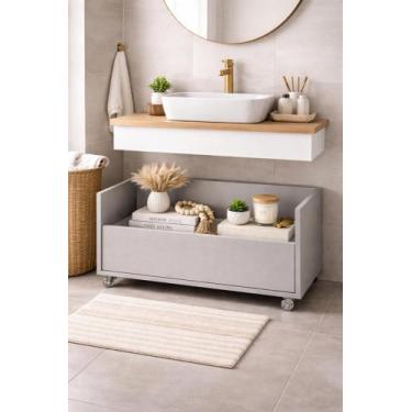 Imagem de Gabinete De Banheiro Cinza 60cm Com Rodízios Carrinho - Movelaria Port