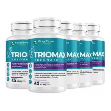 Imagem de Triomax 5 x 60 Caps 300 capsulas Magné sio Treonato Malato Que lato - 