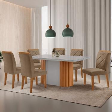 Imagem de Mesa de Jantar Aspen 180cm Tampo MDF Vidro Canto Copo e 6 Cadeiras Melissa Moderna Mobilia