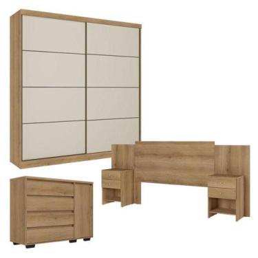 Imagem de Guarda Roupa Casal Malaga 2 Portas Capuccino Off White Com Cômoda Com 