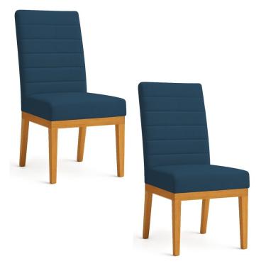 Imagem de Kit 2 Cadeiras De Jantar Solana Suede Azul Marinho Base De Madeira - Pallazio