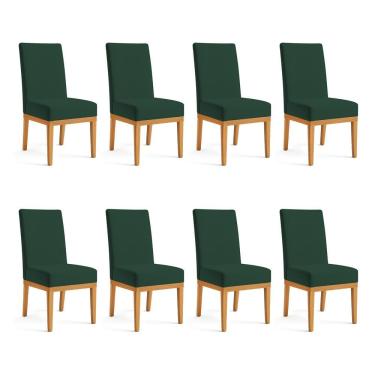 Imagem de Kit 8 Cadeiras De Jantar Brisa Suede Base De Madeira - Pallazio Cor Verde