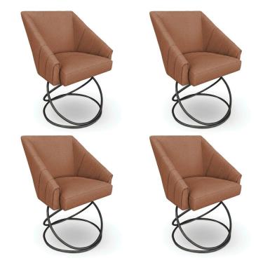 Imagem de Kit 4 Poltronas Luxo Alana Bouclê Base Luxo Preto - Pallazio Cor Terracota