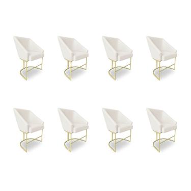 Imagem de Kit 8 Poltronas Luxo Alana Bouclê Base Ferro Dourado - Pallazio Cor Bege