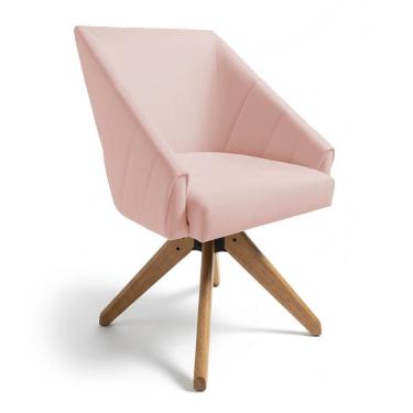 Imagem de Poltrona Giratória Alana Suede Base De Madeira - Pallazio Cor Rosa Bebê