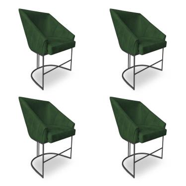 Imagem de Kit 4 Poltronas Luxo Alana Suede Verde Base Ferro Preto - Pallazio
