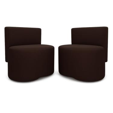 Imagem de Kit 2 Puff Feijão Curvo Orgânico Redondo Com Encosto Sala Quarto Resistente Confortável Suede Marrom