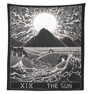 Imagem de Tapeçaria Sun Mountain em preto e branco, 150x100cm, microtecido - yiw