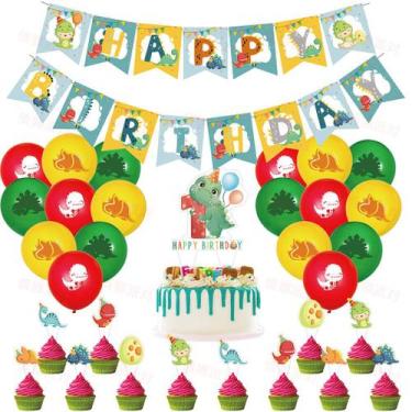 Imagem de Kit de balões de aniversário com tema de dinossauro, 32 unidades com b