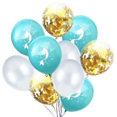 Imagem de Kit de balões de festa com estampa de sereias, látex, 30 cm, 10 unidad