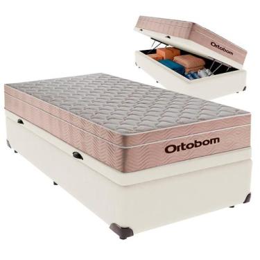 Imagem de Cama Box Baú Solteiro e Colchão Airtech Spring Pocket Molas Ensacadas 
