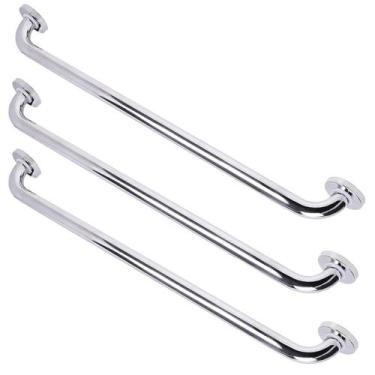 Imagem de Barra Alça Apoio 80cm Aço Inox Kit 3 Uni Segurança Banheiro Box Escada