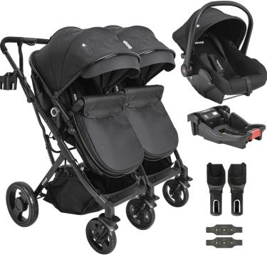 Imagem de Carrinho Kiddo para Gemeos com Bebe Conforto Colinho Base Vox II Preto
