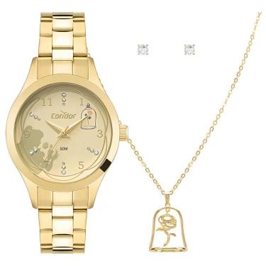 Imagem de Kit Relógio Condor Coleção Disney Bela e a Fera Feminino Exclusivo Luxo-Feminino